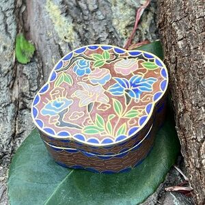 VINTAGE Cloisonne brown trinket box